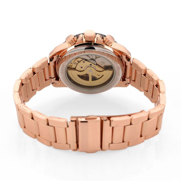 GENOA TIME - Bicolor-Armbanduhr, Reiner Edelstahl, schwarz-silberfarben, Automatik, 3 ATM wasserdicht image number 6