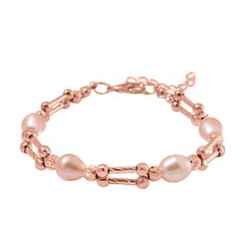 Pfirsich-Süßwasser Perle Armband ca. 18 cm + 5 cm Extender, rosévergoldet