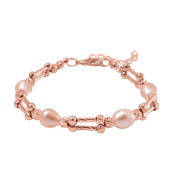 Pfirsich-Süßwasser Perle Armband ca. 18 cm + 5 cm Extender, rosévergoldet image number 0