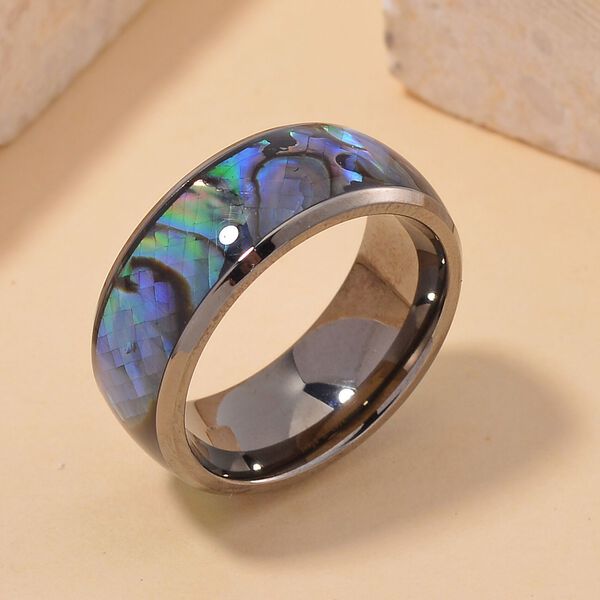 Abalone Muschel Ring Reiner Edelstahl, Schwarz-Plattierung (Gr&ouml;&szlig;e 21.00) image number 2