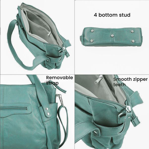 100% Echtleder Weekender Reisetasche mit RFID-Schutz, Blaugrün image number 7