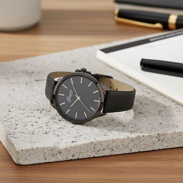 GENOA TIME - Armbanduhr Legierung, schwarzfarben, Zifferblatt Schwarz-Sunshine, 3 ATM wasserdicht image number 1