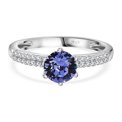J Francis gefertigt mit SWAROVSKI - Tansanit Kristall, Wei&szlig;er Kristall Ring 925 Silber rhodiniert (Gr&ouml;&szlig;e 18.00)