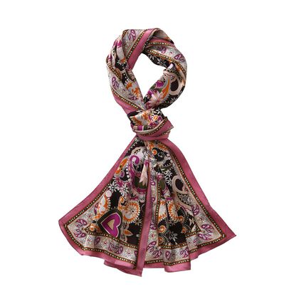 LA MAREY 100% Maulbeerseide Seidenschal, 55cm x 175cm, rosa mit Blumenmuster