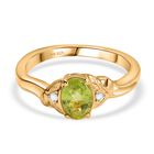 Natürlicher Peridot, Weißer Zirkon Ring 925 Silber vergoldet (Größe 19.00) ca. 0.82 ct