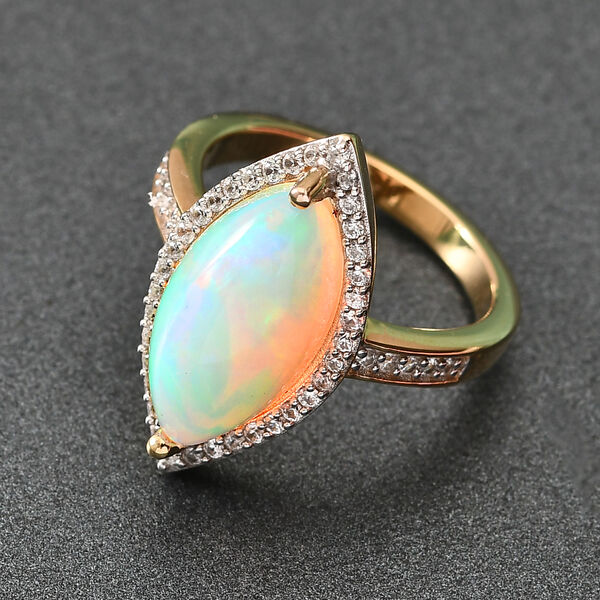 Nat&uuml;rlicher &Auml;thiopischer Opal und Zirkon Halo Ring 925 Silber Gelbgold Vermeil image number 2