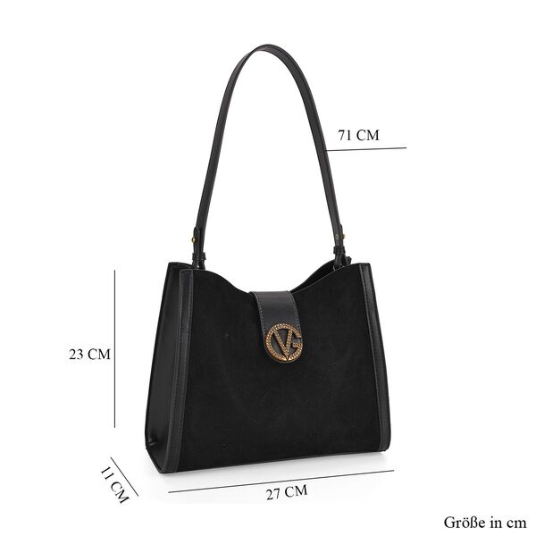 Echtleder-Trapez-Umhängetasche mit Doppelriemen und Magnetverschluss, 27x11x23cm, Schwarz image number 7