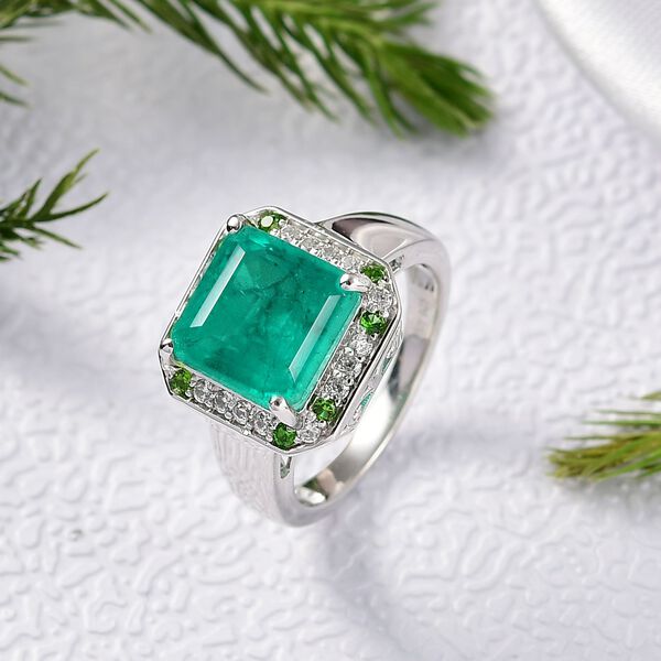 D'Joy AAA Smaragd-Quarz Triplette, Weißer Zirkon Ring 925 Silber rhodiniert (Größe 16.00) ca. 5,64 ct image number 1