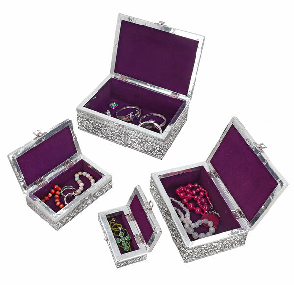 4-teiliges Set handgefertigter Aluminiumboxen mit Lebensbaum-Motiv, Größen von 24x17x9 bis 13x6,5x3 cm image number 7