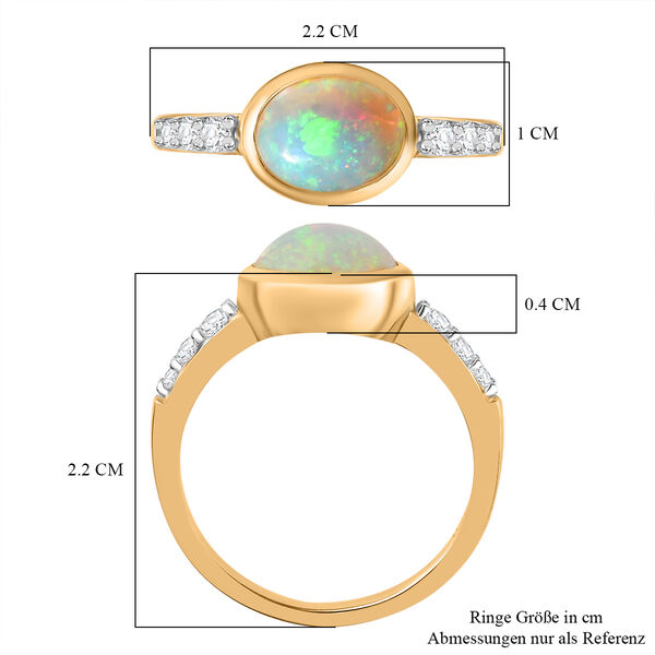 Natürlicher, äthiopischer Welo Opal und Zirkon-Ring, 925 Silber vergoldet - 1,46 ct. image number 7