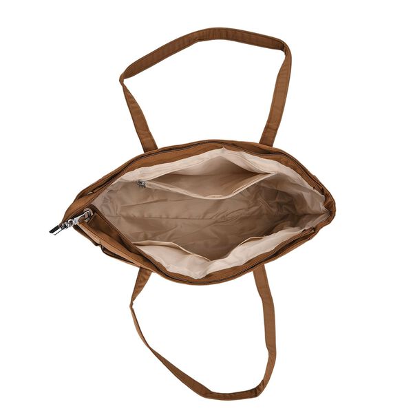 Signature Handtasche, edles Nylon Design mit 3 Rei&szlig;verschluss Taschen und 2 offenen Au&szlig;entaschen, 30x30x10cm, Gold image number 5