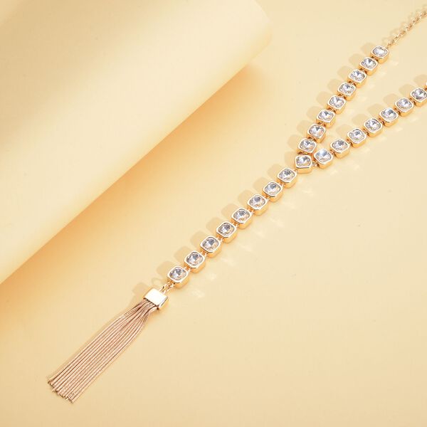 Wei&szlig;e Kristall-Halskette in Goldton, 70cm image number 2