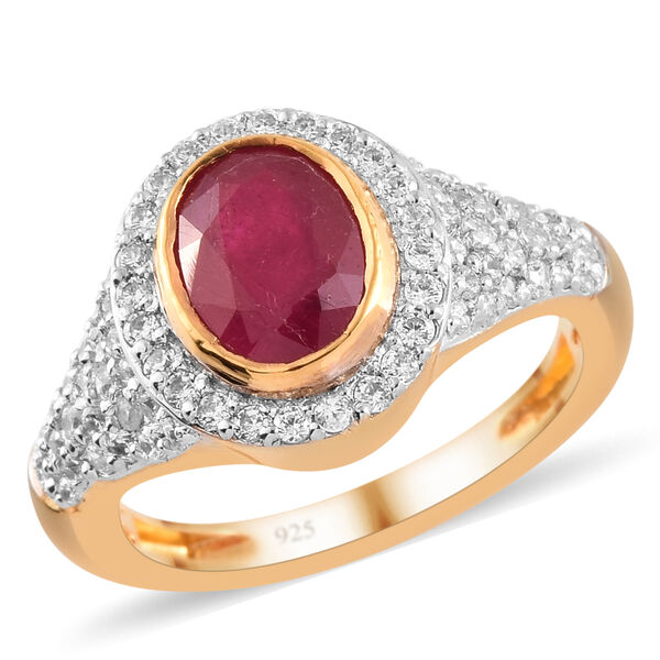 Afrikanischer Rubin und Zirkon-Ring, (Fissure gefüllt), 925 Silber vergoldet image number 5