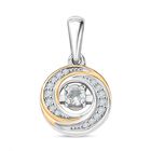 D joy AAA Premium Malagasy Mondstein, Weißer Zirkon Galactic Swirl Anhänger, 925 Silber platiniert und vergoldet ca. 0.25 ct