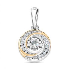 D joy AAA Premium Malagasy Mondstein, Weißer Zirkon Galactic Swirl Anhänger, 925 Silber platiniert und vergoldet ca. 0.25 ct