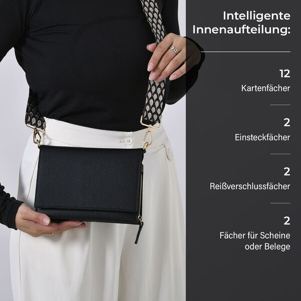Crossbody-Tasche mit Überschlag, Gliederriemen und RFID-Schutz, 20x4x14 cm, Schwarz image number 4
