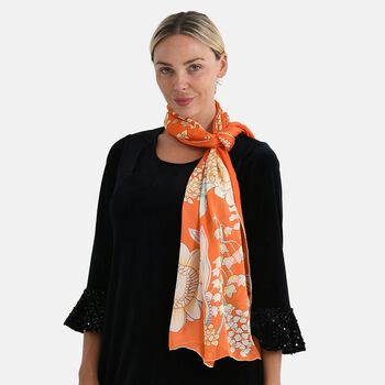 LA MAREY Signature Seidenschal aus 100% Maulbeerseide, 55 x 170 cm, Orange Floral