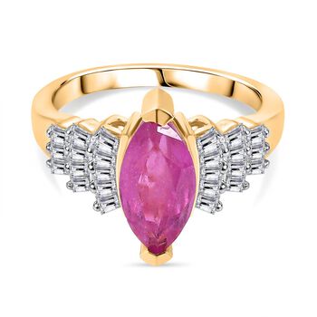 AAA Ilakaka Rosa Saphir (Fissure gef&uuml;llt), Moissanit Ring 925 Silber 750 Gelbgold Vermeil (Gr&ouml;&szlig;e 19.00) ca. 3,12 ct
