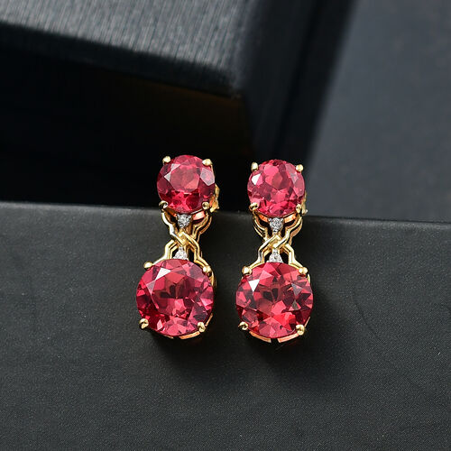 D'Joy Lab Created Padparadscha-Saphir Ohrringe 925 Silber 750 Gelbgold Vermeil ca. 8,28 ct. image number 1