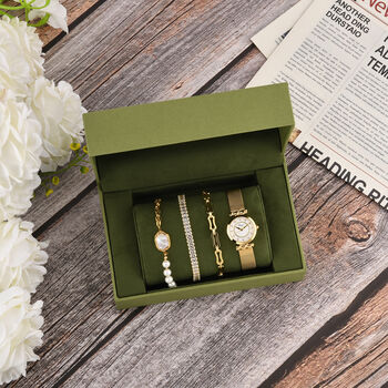 GENOA - Wei&szlig;er Zirkonia, Wei&szlig;es Perlmutt Schmuckset 316L Edelstahl IP-Gelbbeschichtung, Nickelfreies Messing IP-Gelbbeschichtung und Legierung IP-Gelbbeschichtung