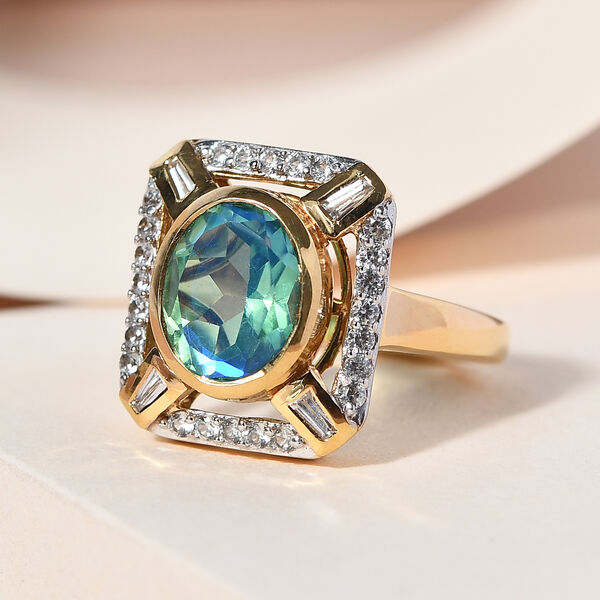 Pfau Triplett Quarz und Zirkon Ring 925 Silber vergoldet image number 2