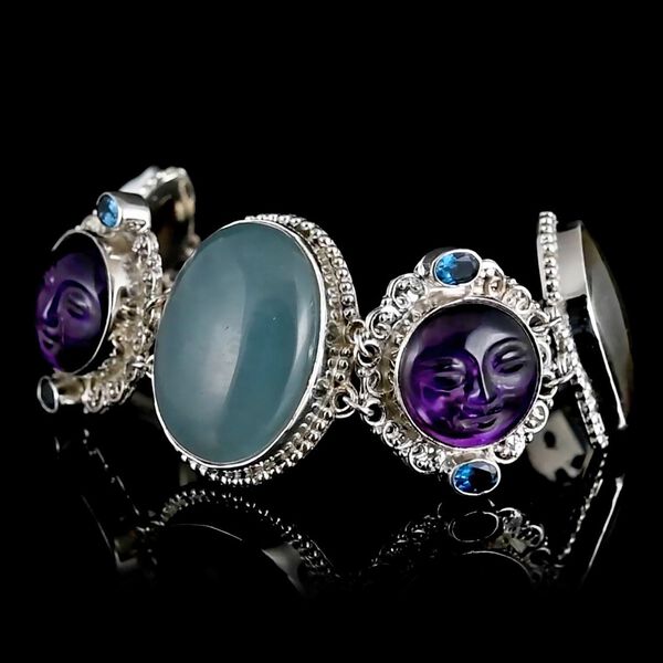 Royal Bali Sajan Silber -Blauer Calcit, Afrikanischer Amethyst Armband ca. 18.5 cm 925 Silber image number 1