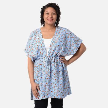 Kimono mit G&uuml;rtel, Blumenmuster, Einheitsgr&ouml;&szlig;e Blau