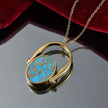 2-in-1 Blaues T&uuml;rkis Siegel Ring und Anh&auml;nger im Wende-Design, Messing goldfarben, mit Edelstahlkette, (Gr&ouml;&szlig;e 17.00), ca. 23.07 ct