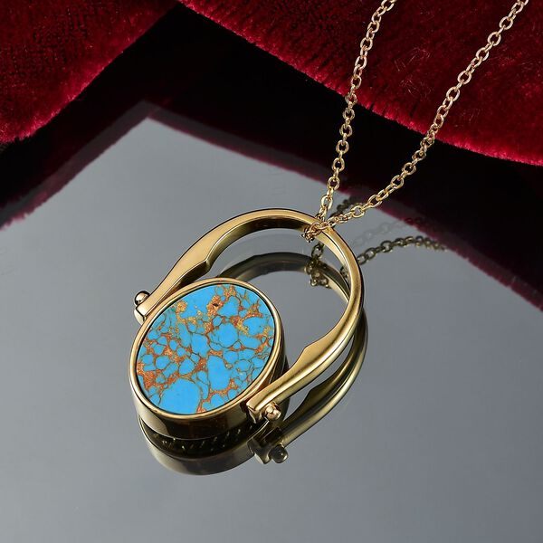 2-in-1 Blaues T&uuml;rkis Siegel Ring und Anh&auml;nger im Wende-Design, Messing goldfarben, mit Edelstahlkette, (Gr&ouml;&szlig;e 17.00), ca. 23.07 ct image number 1