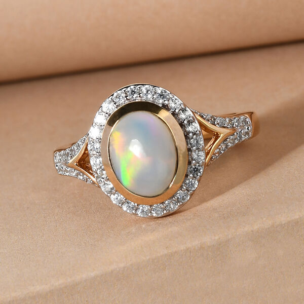Natürlicher Äthiopischer Opal und Zirkon Ring 925 Silber vergoldet  ca. 1,34 ct image number 2