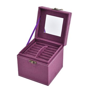 Schmuckk&auml;stchen aus Samt mit Spiegel, Schloss und Griff, 3 Ebenen, Lila