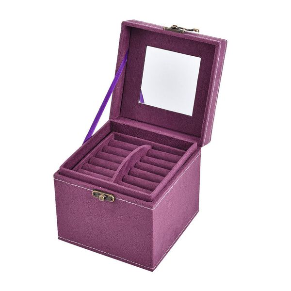 Schmuckk&auml;stchen aus Samt mit Spiegel, Schloss und Griff, 3 Ebenen, Lila image number 4