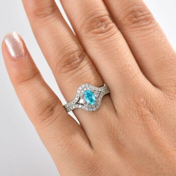 Rhapsody AAAA Paraiba Turmalin, Wei&szlig;er Diamant Ring 950 Platin (Gr&ouml;&szlig;e 19.00) ca. 1,64 ct