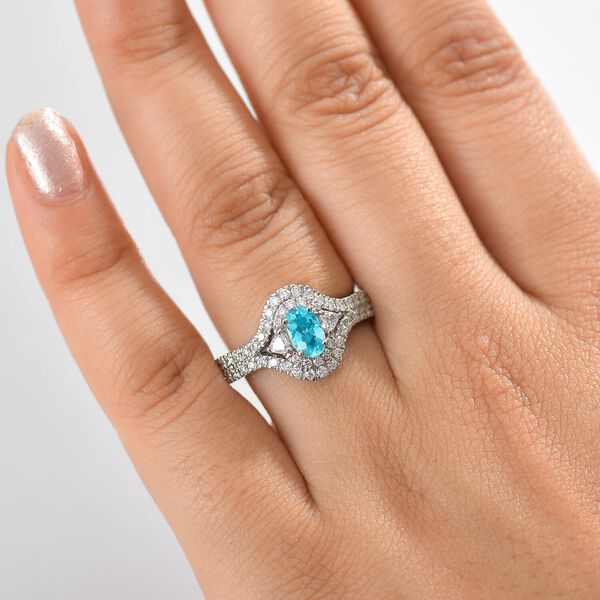 Rhapsody AAAA Paraiba Turmalin, Wei&szlig;er Diamant Ring 950 Platin (Gr&ouml;&szlig;e 19.00) ca. 1,64 ct image number 2