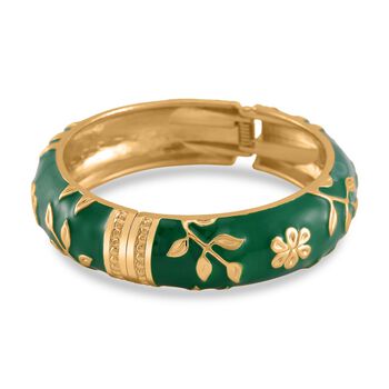Armreif mit Emaille-Bl&uuml;tendekor, ca. 19 cm ca. 60,00g, gr&uuml;n