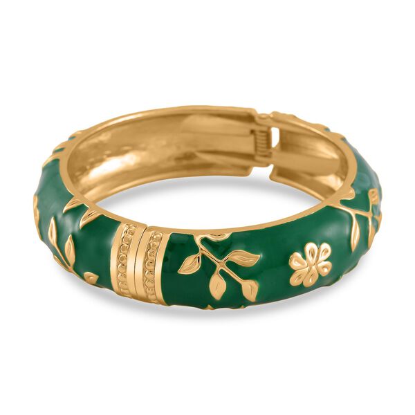 Armreif mit Emaille-Bl&uuml;tendekor, ca. 19 cm ca. 60,00g, gr&uuml;n image number 2