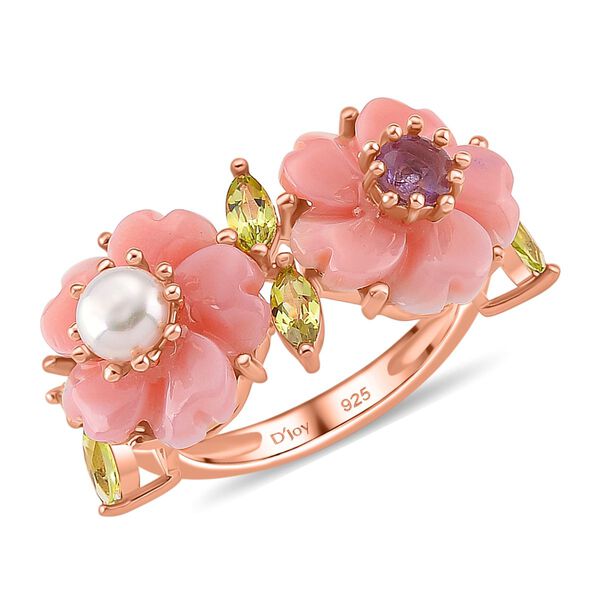 D'Joy Nat&uuml;rliche Rosa K&ouml;nigsmuschel Perle (12X12), Rosa Amethyst, Peridot Ring 925 Silber Ros&eacute;gold Vermeil (Gr&ouml;&szlig;e 21.00) image number 0