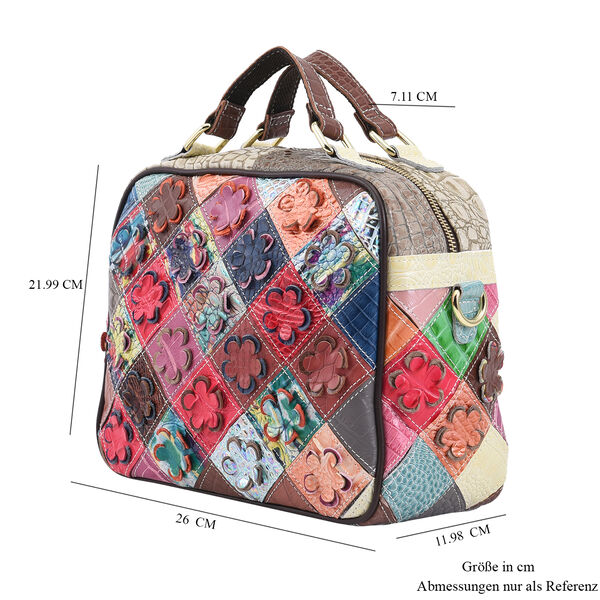 CHAOS BY ELSIE - Patchwork Crossbody Tasche aus 100% echtem Leder mit RFID Schutz, Gr&ouml;&szlig;e 26x12x22 cm, Krokodilmuster, rot image number 7