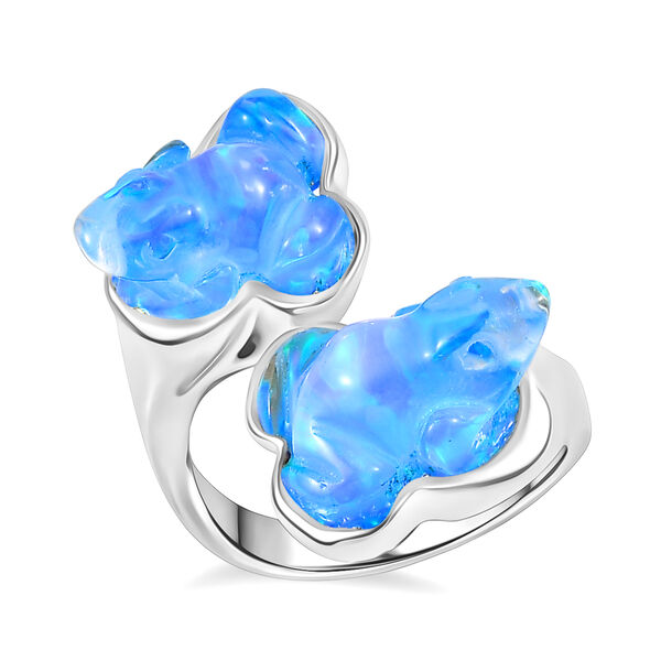 Sajen Silber - Blauer Opaltraum mit Kristallfrosch (Dublette) Ring 925 Silber rhodiniert (Größe 19.00) ca. 12.16 ct image number 4