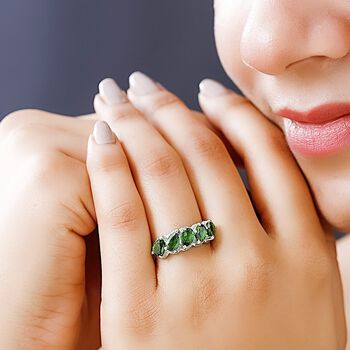 Nat&uuml;rlicher Chromdiopsid Ring, 925 Silber platiniert (Gr&ouml;&szlig;e 20.00) ca. 2.18 ct