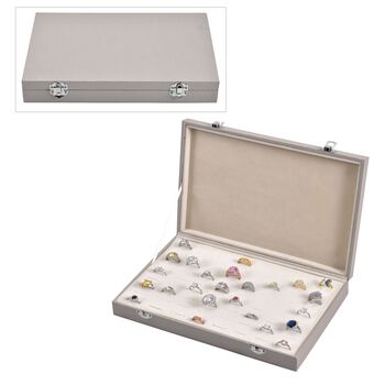 Moderne Ringschatulle aus Kunstleder mit zwei Verschl&uuml;ssen, 29x18.5x4cm, Silber