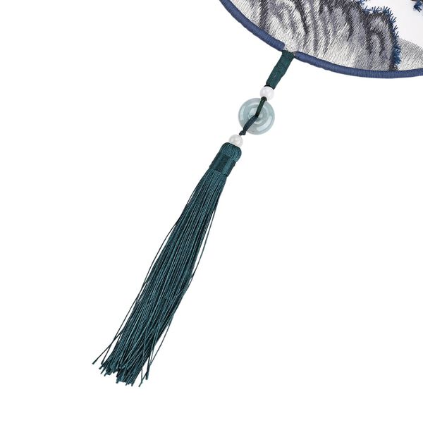 "Brand:LIVMORE Double-sided embroidery Silk wall decoration with  Jade tassel- Round shape                                                                                                            Size Dia: 20cm Pattern:dark blue Mountain Dwelling Packag image number 7