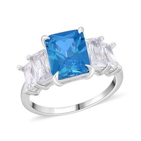 Blauer Zirkonia, Weißer Zirkonia Ring, 925 Silber rhodiniert (Größe 17.00)