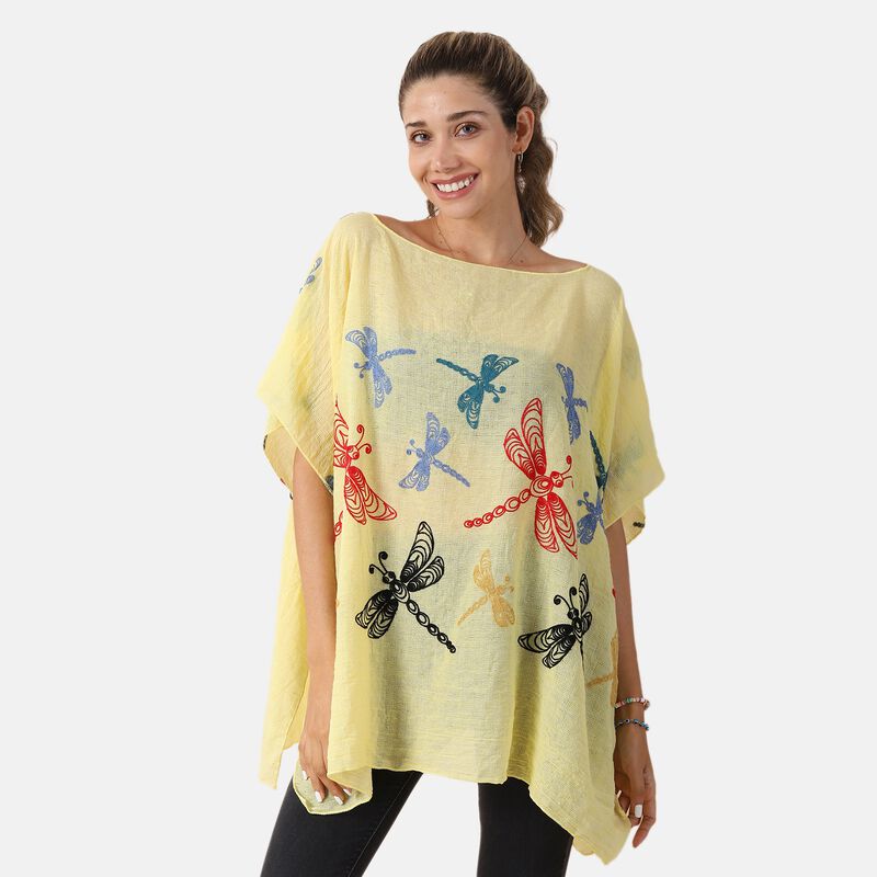T-Shirt mit Libellen-Stickerei, Gelb, Einheitsgröße  image number 0