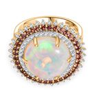 Solar Bloom-AAAA Natürlicher, äthiopischer Welo Opal, Padparadscha Saphir Ring 585 Gold (Größe 19.00) ca. 6.07 ct