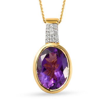 Nat&uuml;rlicher, marokkanischer Amethyst und wei&szlig;er Zirkon-Anh&auml;nger mit Kette, 925 Silber vergoldet ca. 8,28 ct