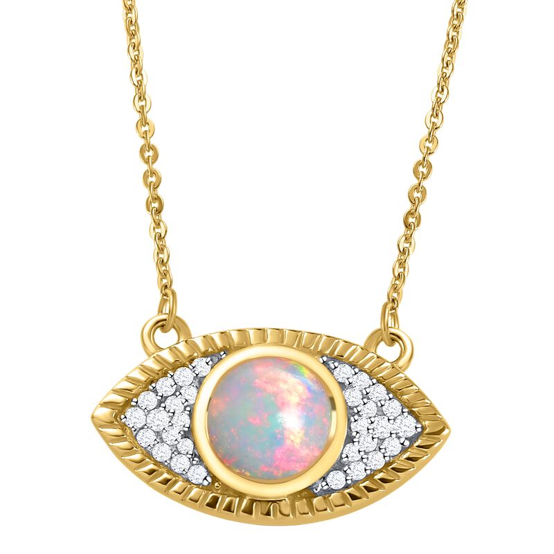 Natürliche, äthiopische Opal und Zirkon böse Auge Halskette in Silber image number 0