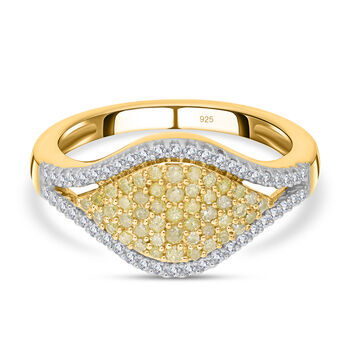 Nat&uuml;rlicher gelber Diamant Ring, 925 Silber Gelbgold Vermeil (Gr&ouml;&szlig;e 16.00) ca. 0.50 ct