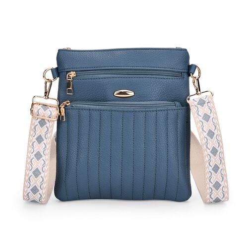 Crossbody-Tasche mit gemustertem Schulterriemen und vielen Fächern, 23×26 cm, Blau image number 0