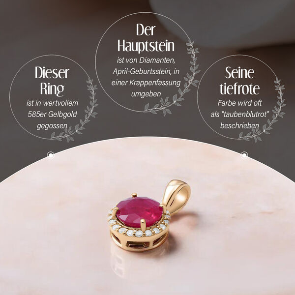 AAAA thailändischer Rubin und Diamant-Halo-Anhänger in 585 Gold - 1,10 ct. image number 2